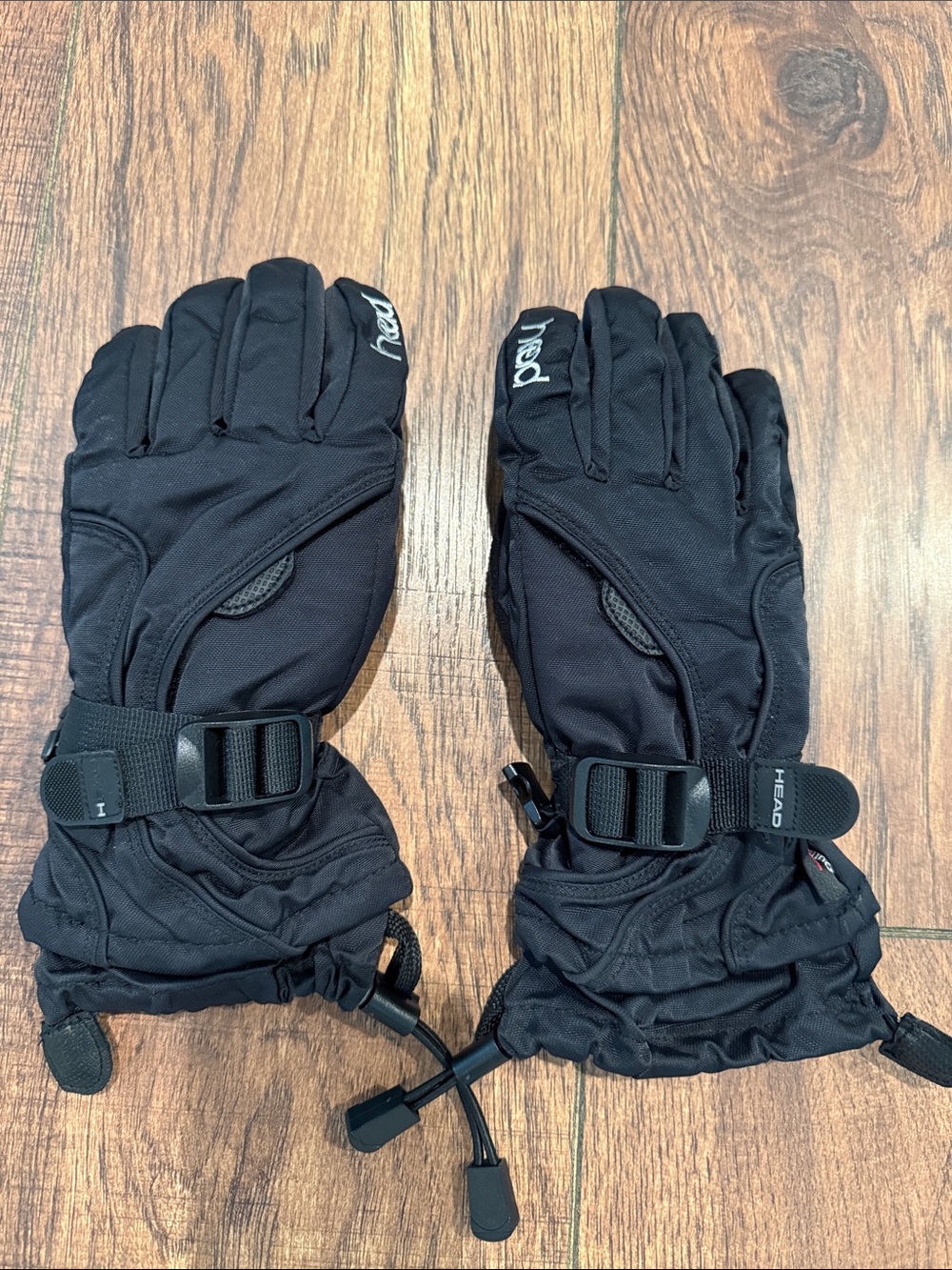 Kids HEAD Black Ski Gloves with Adjustable Wrist Straps